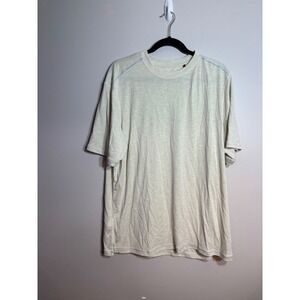 Tommy Bahama Mens XL Slub Knit T-Shirt Beige Blue Contrast Stitch Short Sleeve